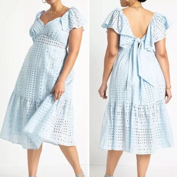 Eloquii Eyelet Dress With Sheer Detail black , size 14 - Picture 15 of 16